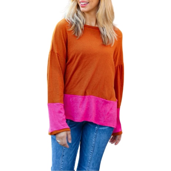 NEW HAPTICS FUCHSIA & RUST COLOR BLOCK HACCI TOP - Picture 2 of 9